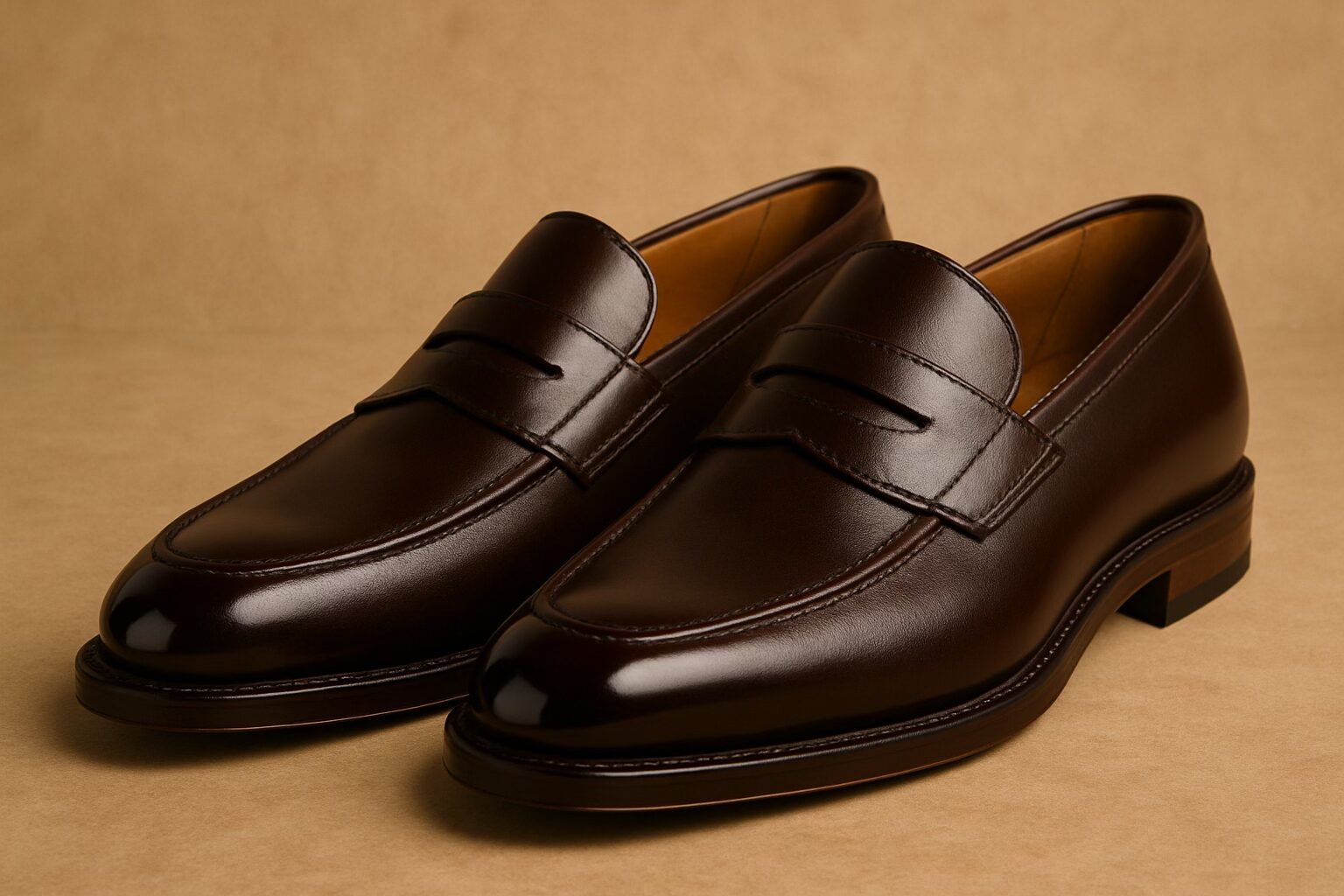 Dark brown penny loafers — classic slip-on dress shoes
