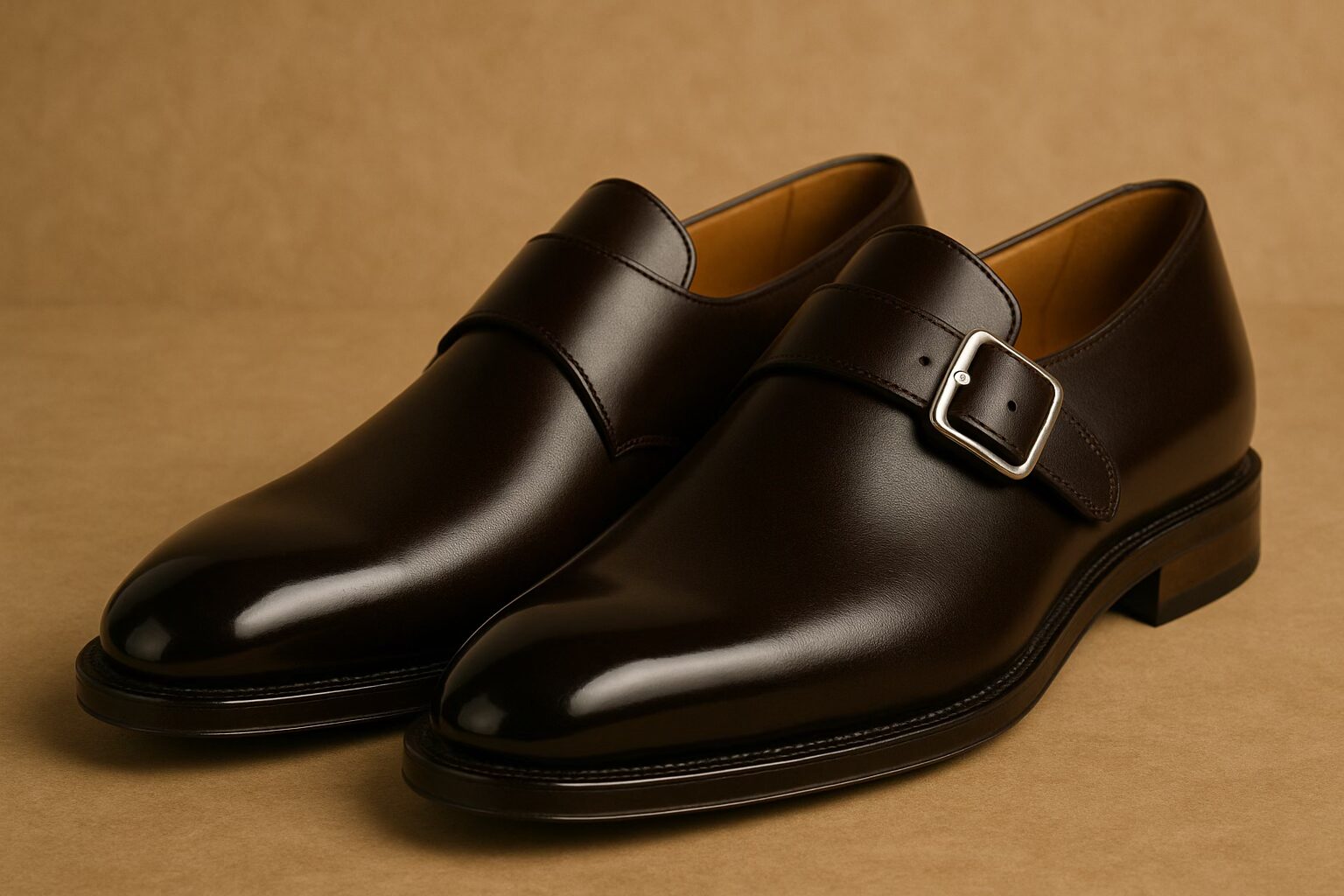 Single monk strap shoe with clean buckle closure