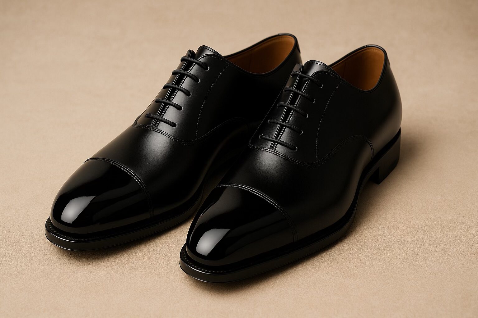 Black cap-toe Oxford dress shoes — business staple