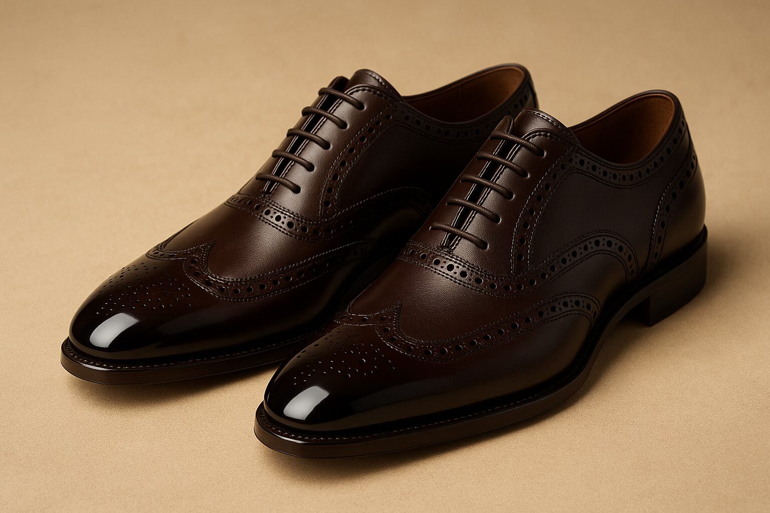 Full brogue wingtip with W-shaped pattern and medallion