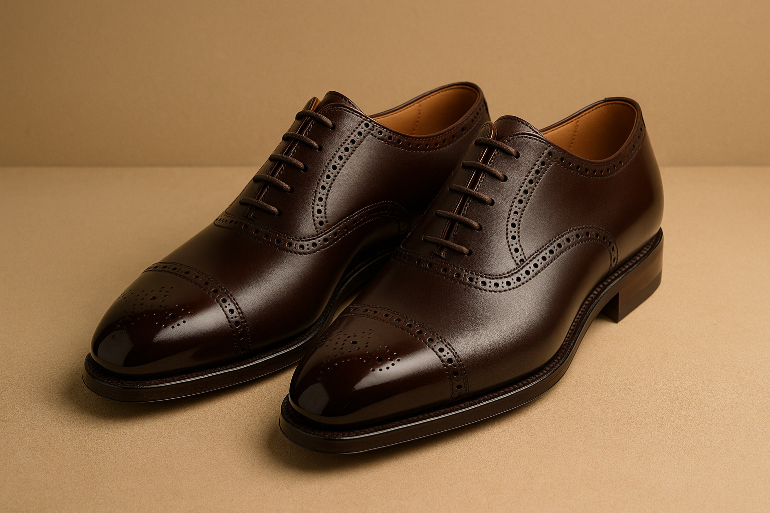 Semi brogue Oxford with toe medallion and restrained decoration