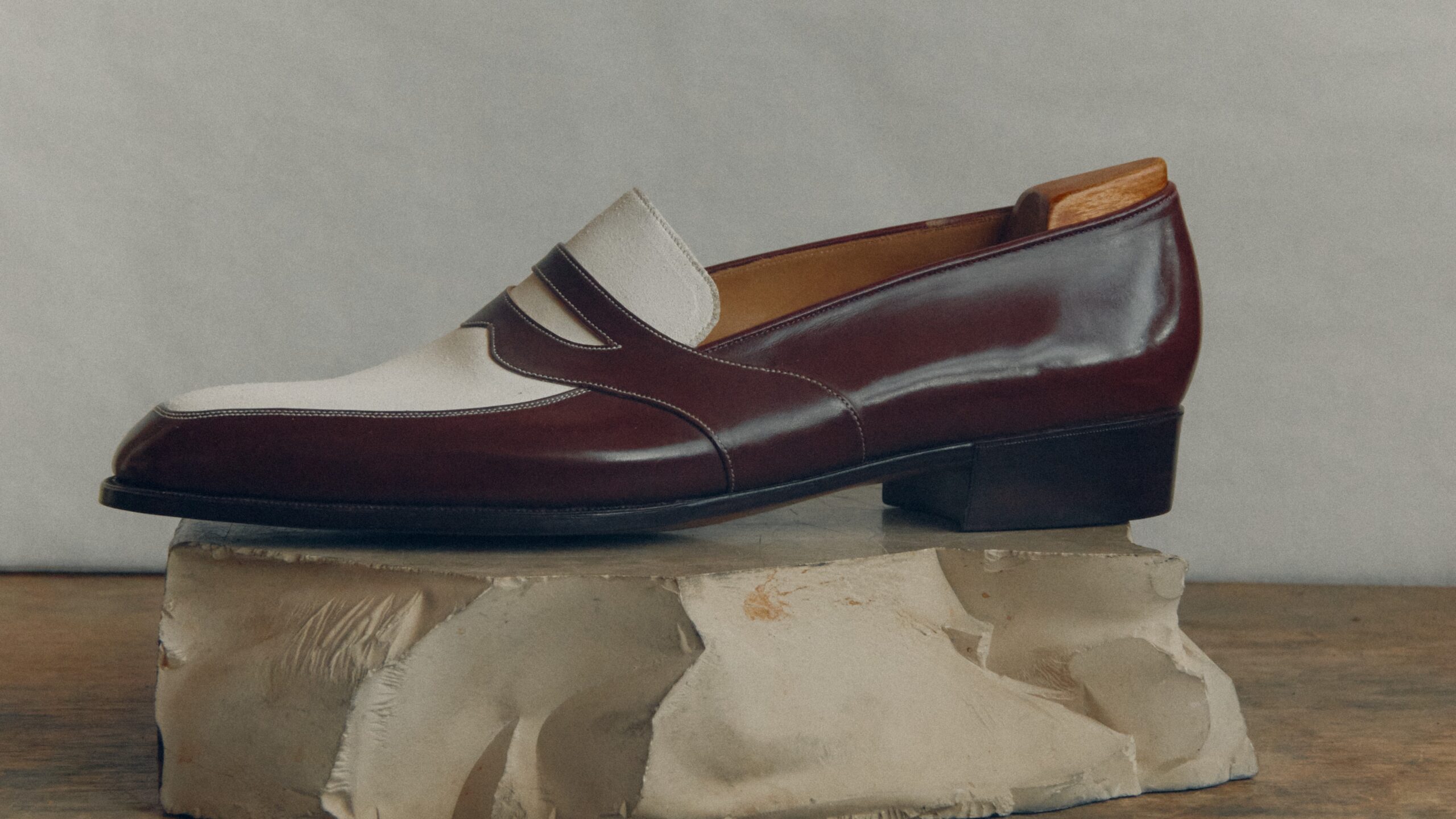 Skiving oak-bark tanned leather—top-grade outsoles for hand-sewn welted construction.